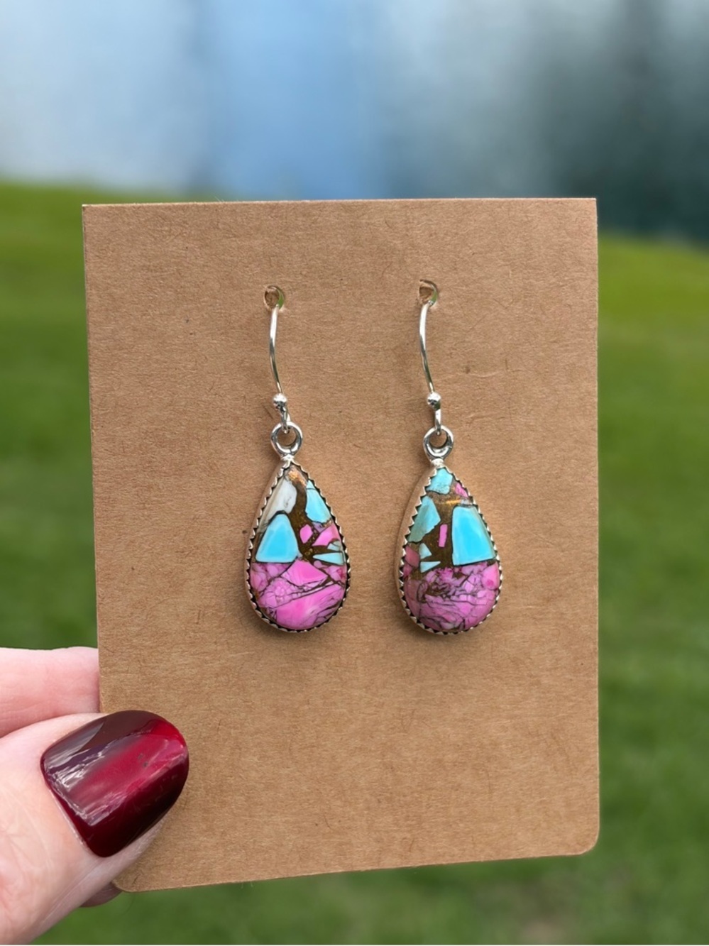 925 Sterling Silver Cotton Candy Stone Teardrop Earrings